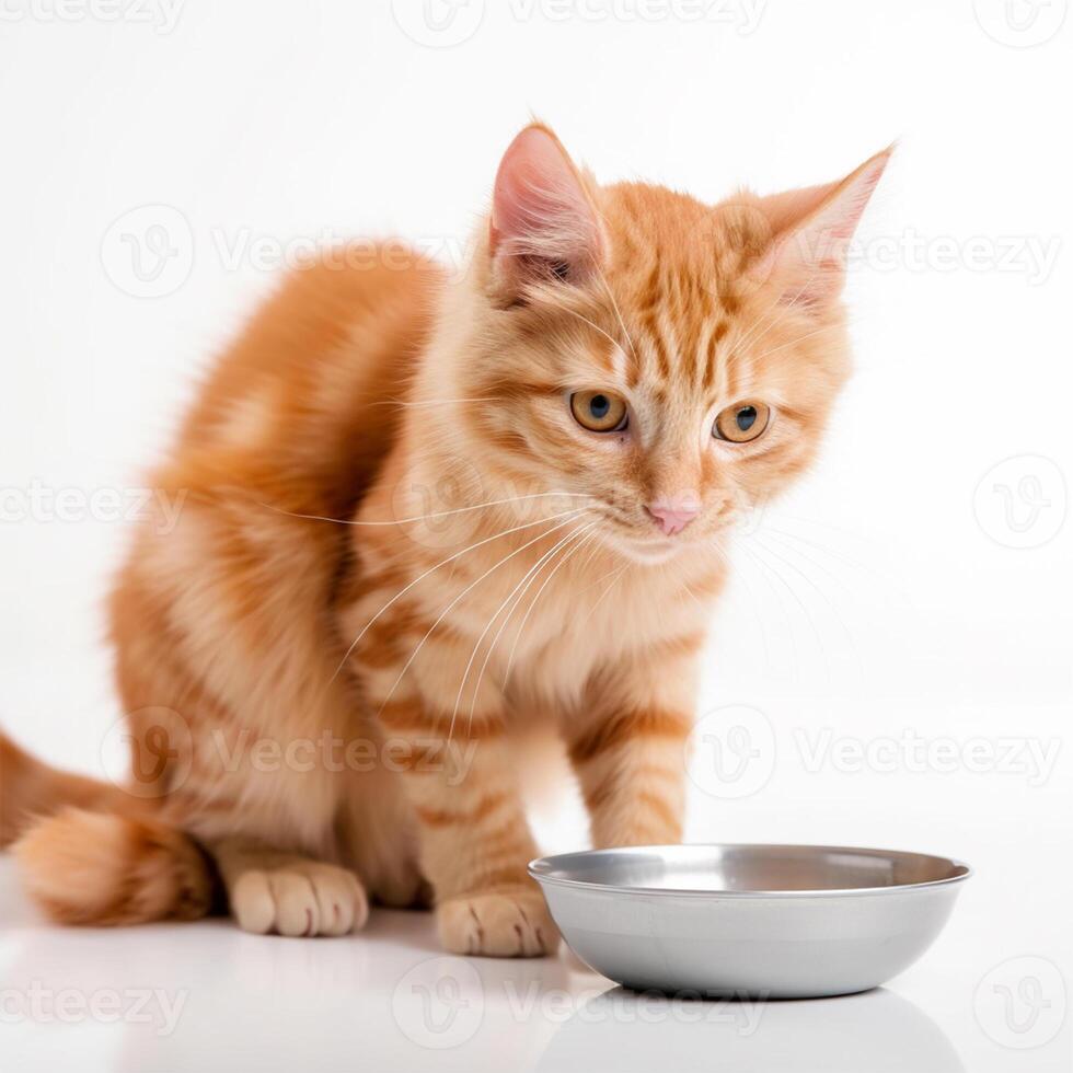 une chat est à la recherche à une bol de l'eau génératif ai généré photo