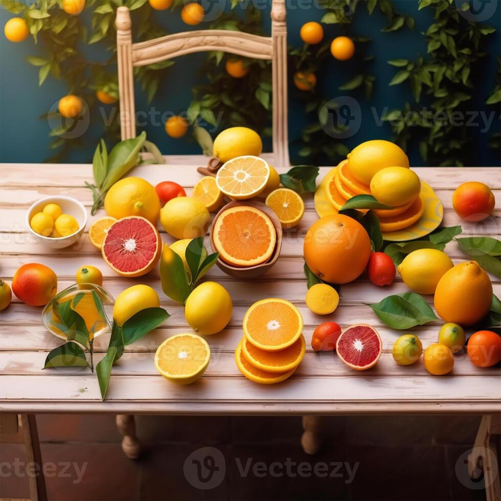 une table avec nombreuses différent des fruits génératif ai généré photo