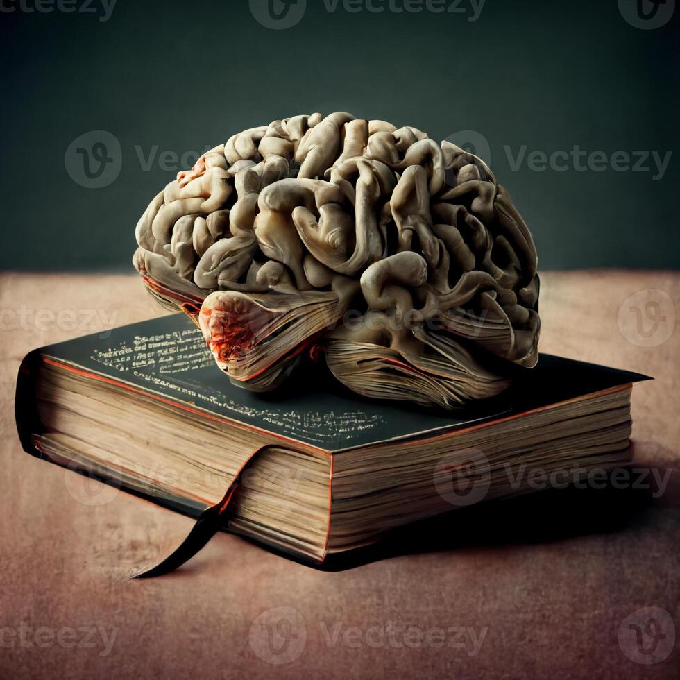 Humain cerveau et vieux livre. illustration. génératif ai photo