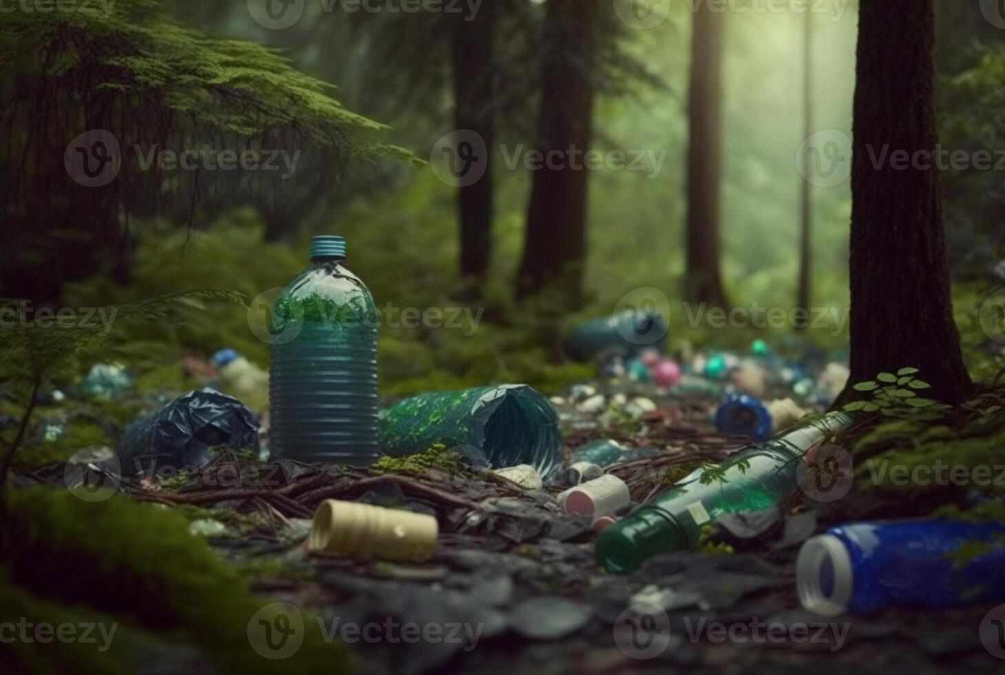 poubelle jonché forêt.pollution concept. génératif ai photo