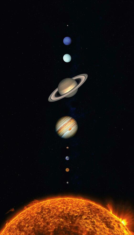 solaire système escalader. Soleil Mercure Vénus lune Terre Mars Jupiter Saturne Uranus Neptune Pluton. éléments de cette image meublé par nasa photo