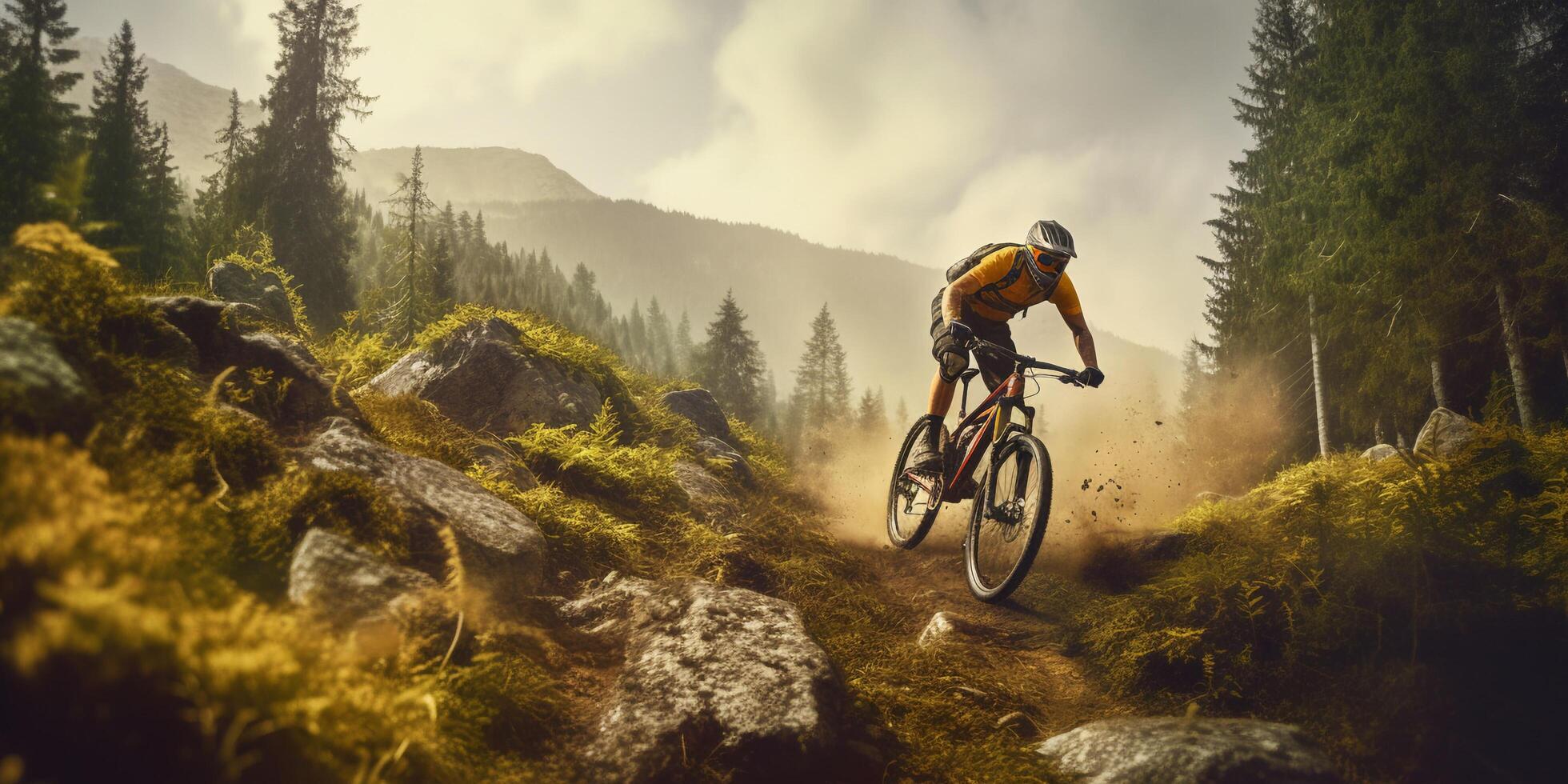 le femme motard est équitation sur le bicyclette avec ai généré. photo