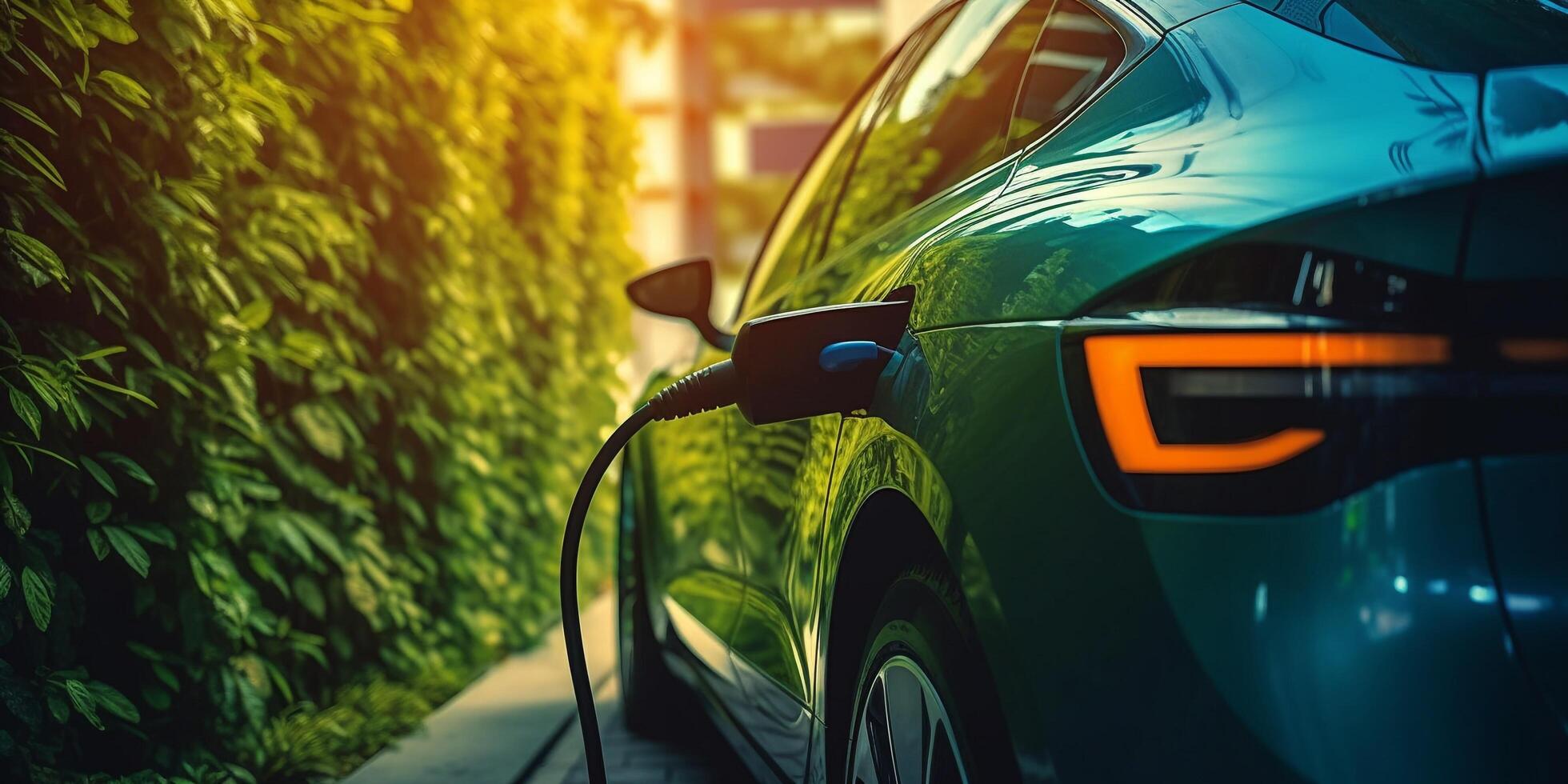 le ev voiture est recharger batterie avec ai généré. photo