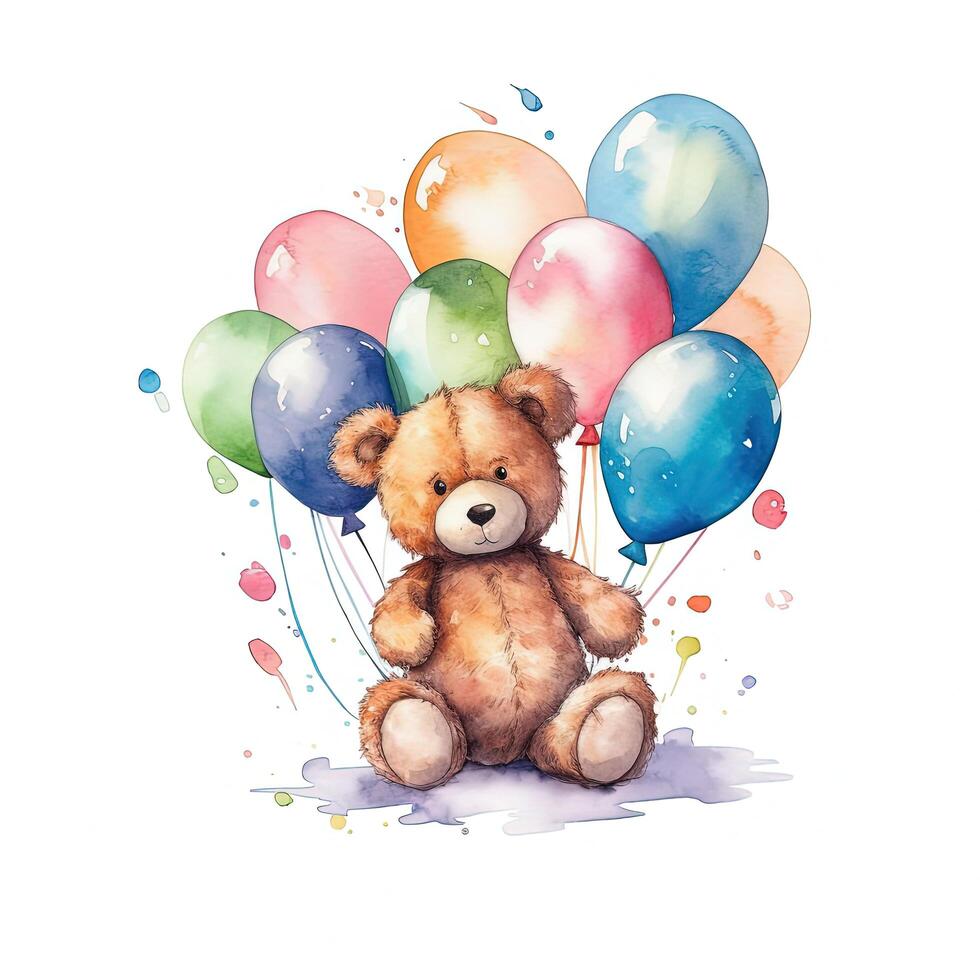 nounours ours avec des ballons. illustration ai génératif photo