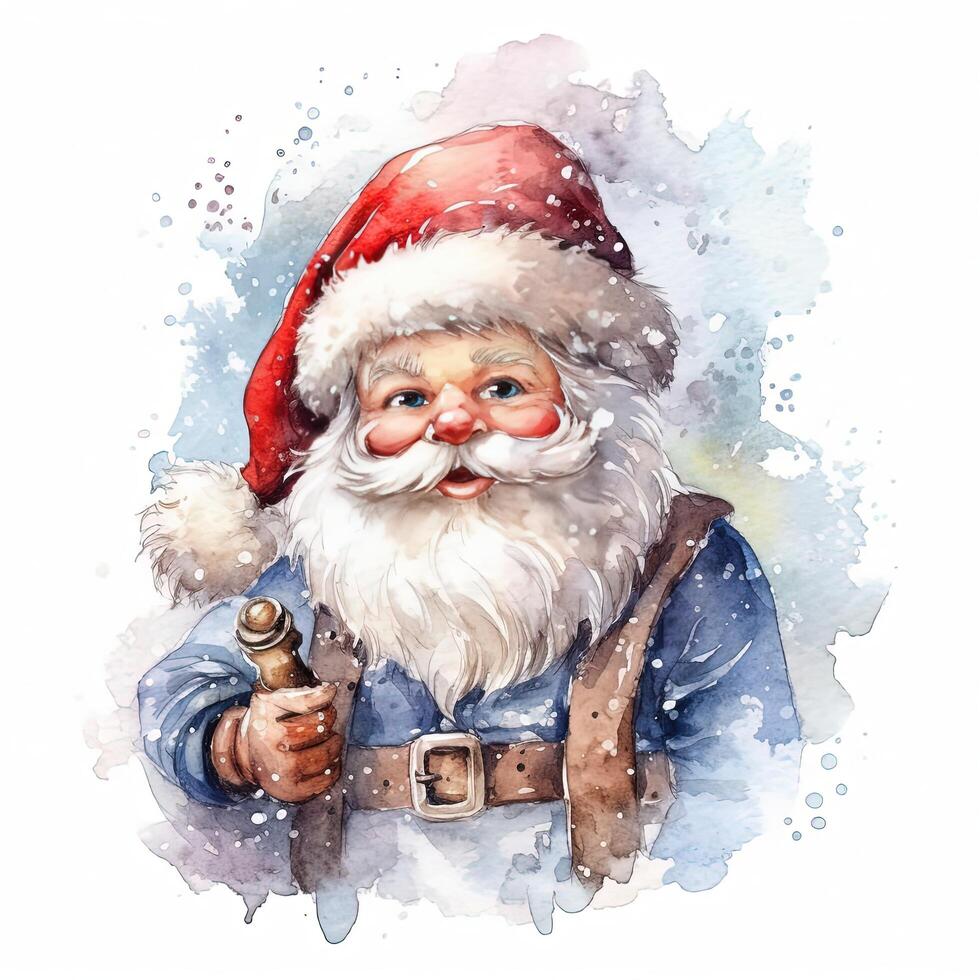 mignonne aquarelle Père Noël claus. illustration ai génératif photo