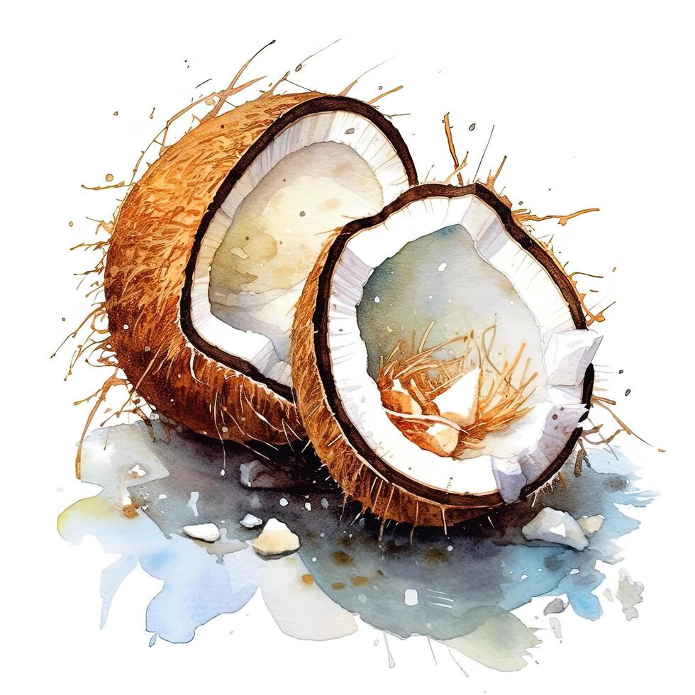 aquarelle ouvert noix de coco illustration ai génératif photo