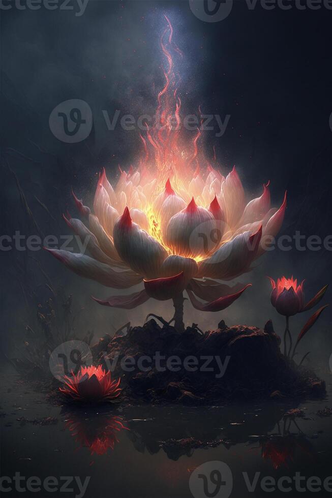 La peinture de une fleur avec flammes à venir en dehors de il. génératif ai. photo