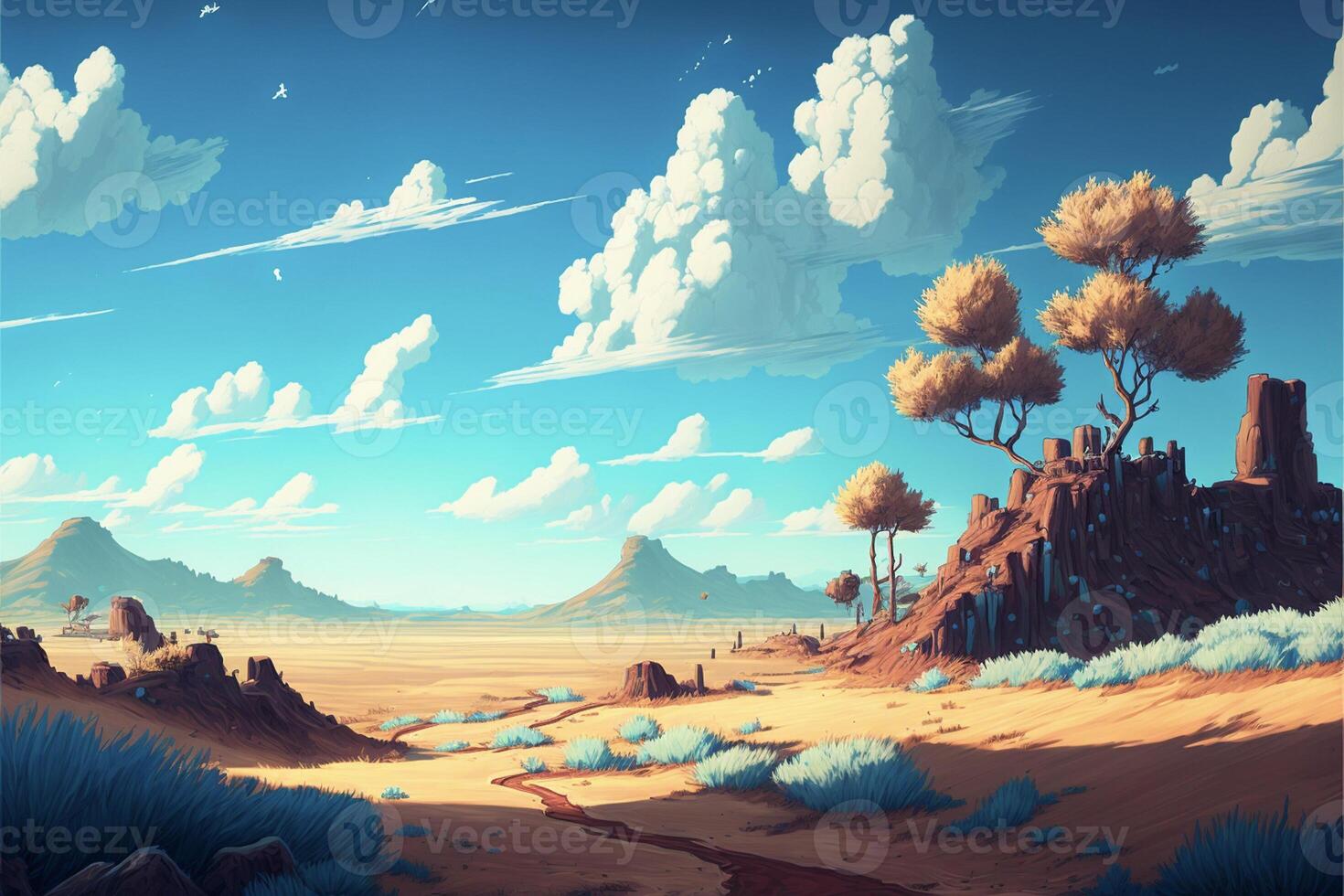 La peinture de une désert paysage sur une ensoleillé journée. génératif ai. photo
