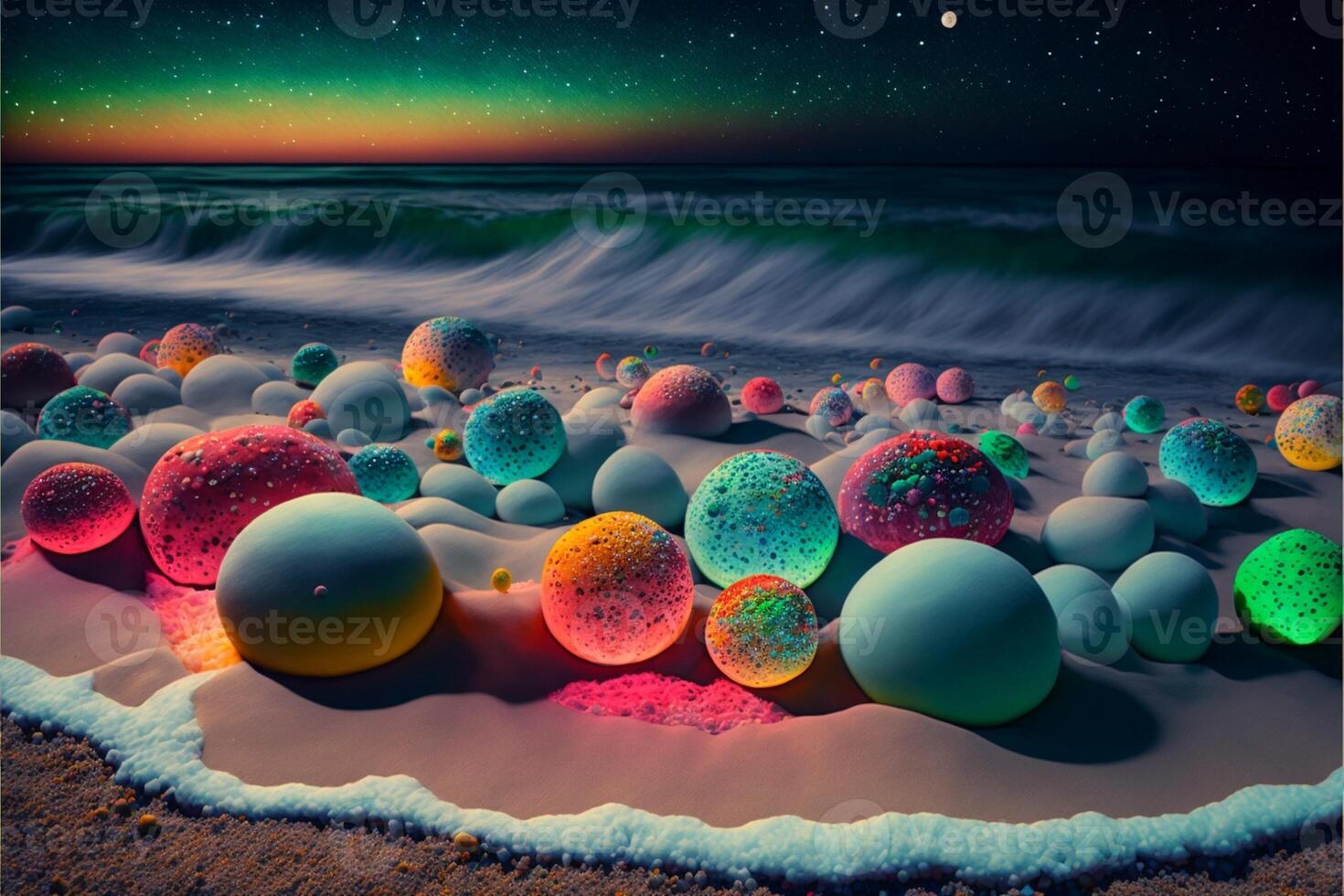 bouquet de des balles séance sur Haut de une sablonneux plage. génératif ai. photo