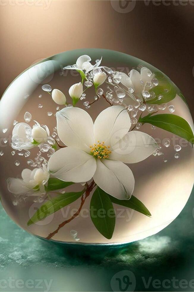 verre Balle avec une fleur à l'intérieur de il. génératif ai. photo