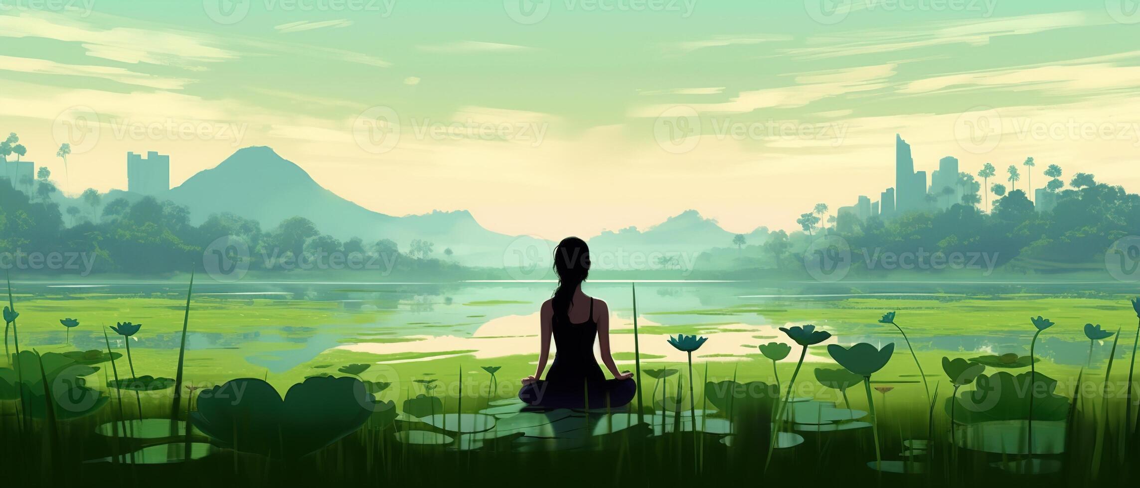 international journée de yoga dans lotus pose. idéal conception pour affiche, bannière. 21 juin. ai généré. photo
