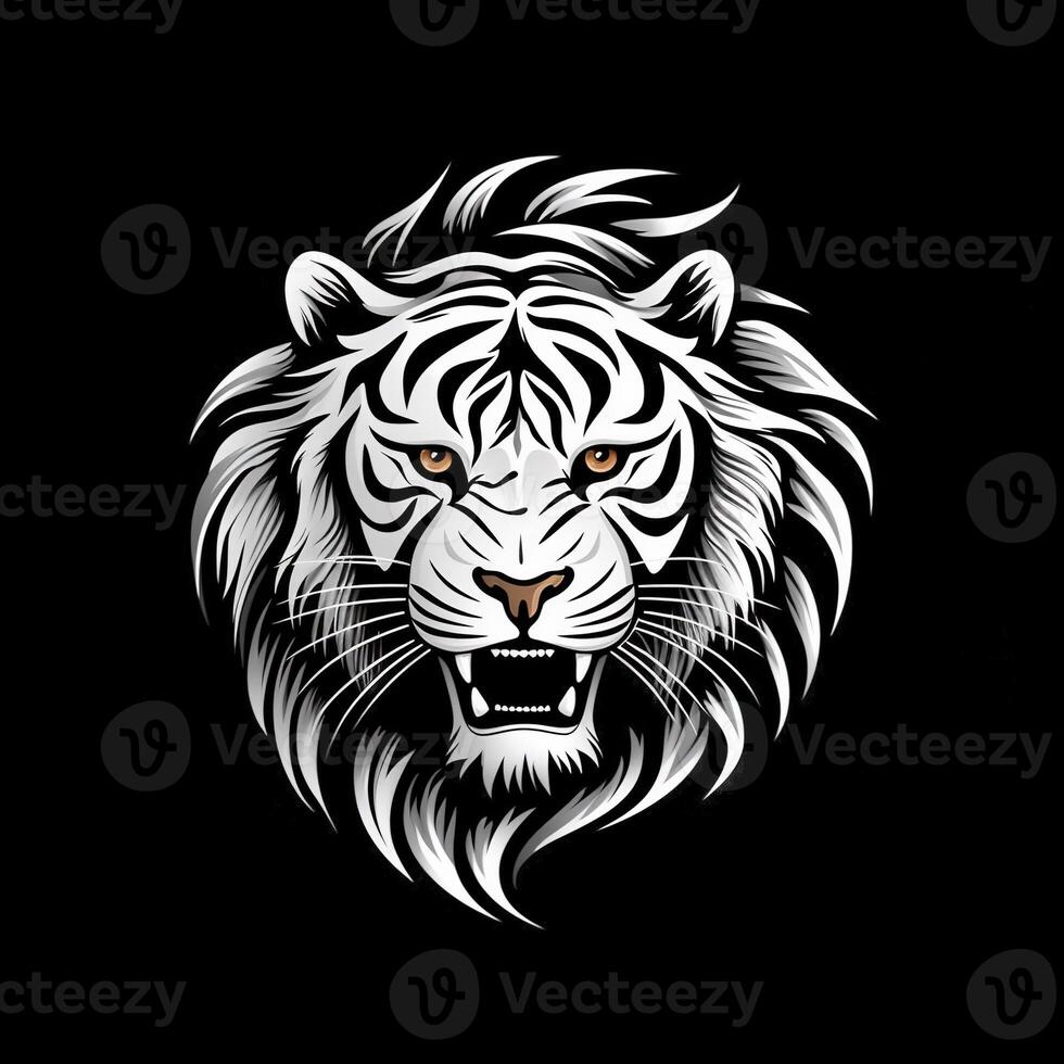 tigre tête visage logo ou icône dans blanc sur noir Contexte. international tigre journée. ai généré. photo