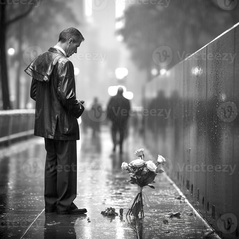 911 patriotique journée. septembre 11 Mémorial, sol zéro. nous volonté jamais oublier. ai généré. photo