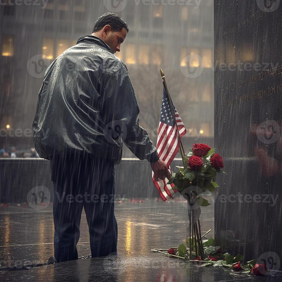 911 patriotique journée. septembre 11 Mémorial, sol zéro. nous volonté jamais oublier. ai généré. photo