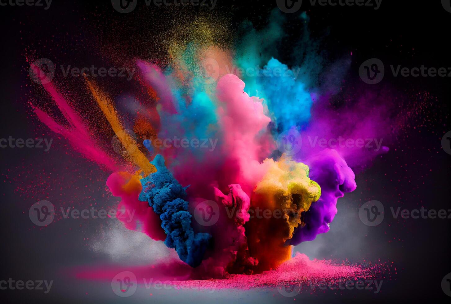 coloré amidon et colorant poudre poussière exploser dans Holi journée. génératif ai photo