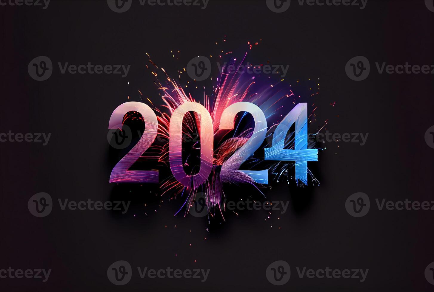 2024 Nouveau année fête avec coloré feux d'artifice sur foncé Contexte. content Nouveau année le année de dragon et salutation carte concept. génératif ai photo