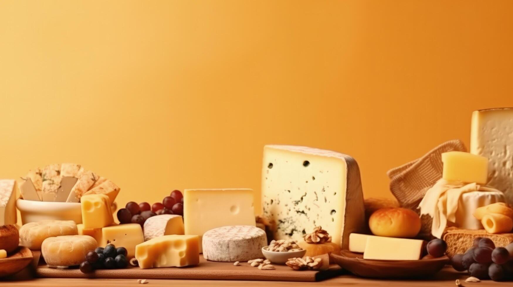 différent sortes de délicieux fromage illustration ai génératif photo