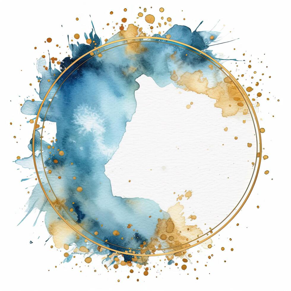 bleu et d'or aquarelle Cadre. illustration ai génératif photo