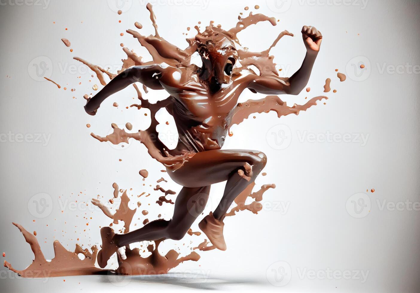 fonctionnement homme fabriqué de Chocolat et Lait sur blanc Contexte. sport et athlète concept. génératif ai photo