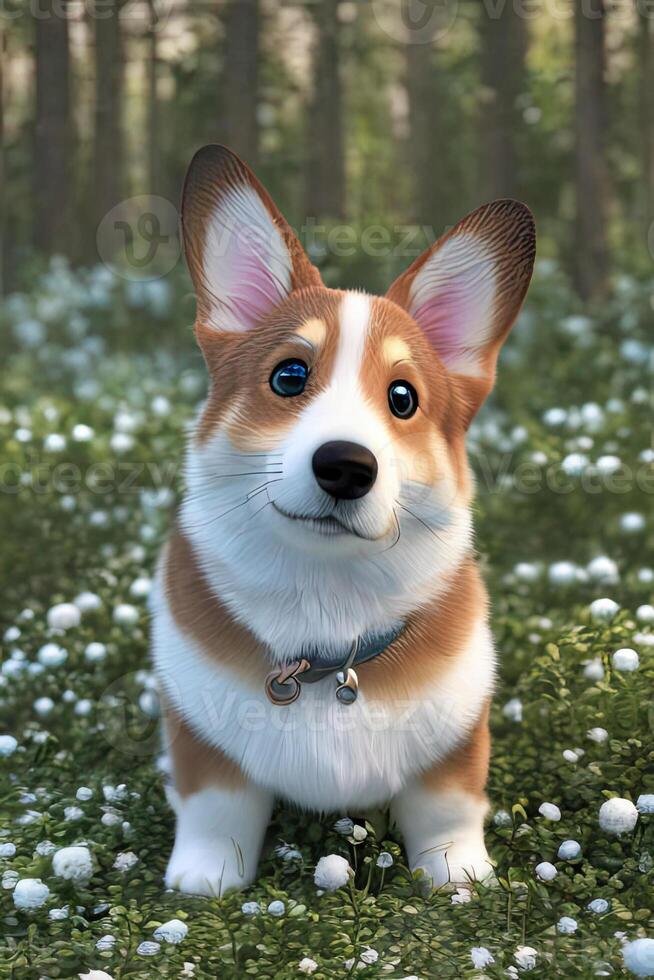 corgi permanent dans 3 style, génératif ai photo