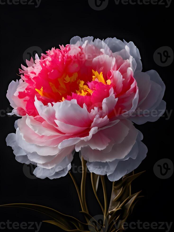 illustration de une pivoine dans noir Contexte. génératif ai photo