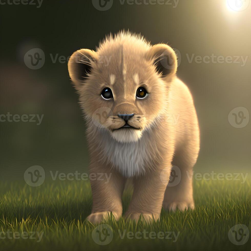 mignonne minuscule peu Lion lionceau , génératif ai photo