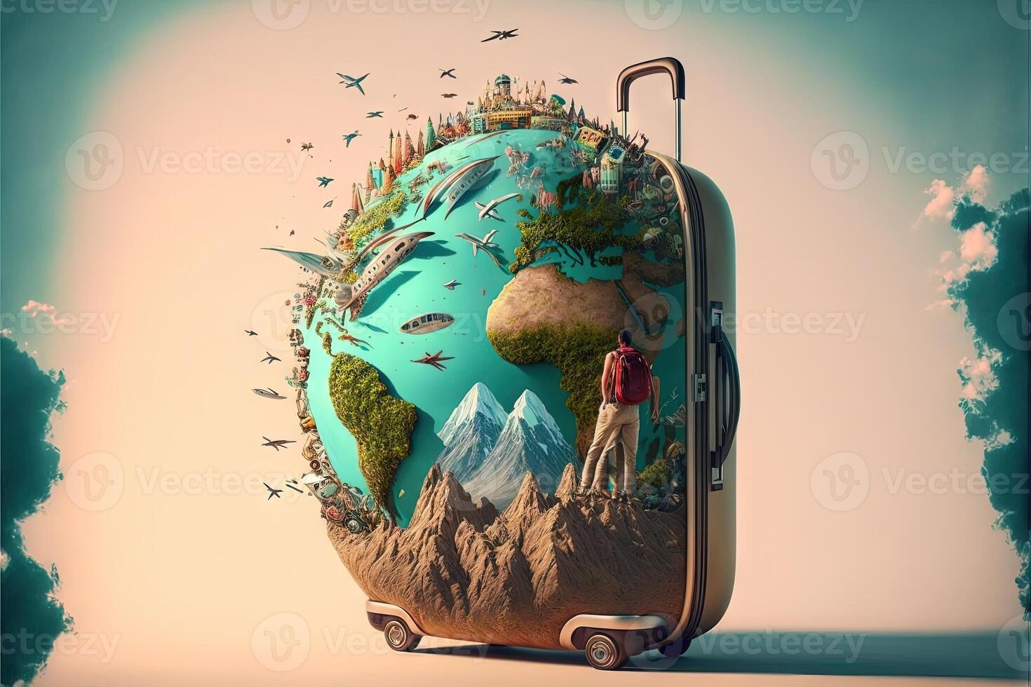 esprit d'aventure en voyageant voyage, vacances, aventure concept illustration génératif ai photo