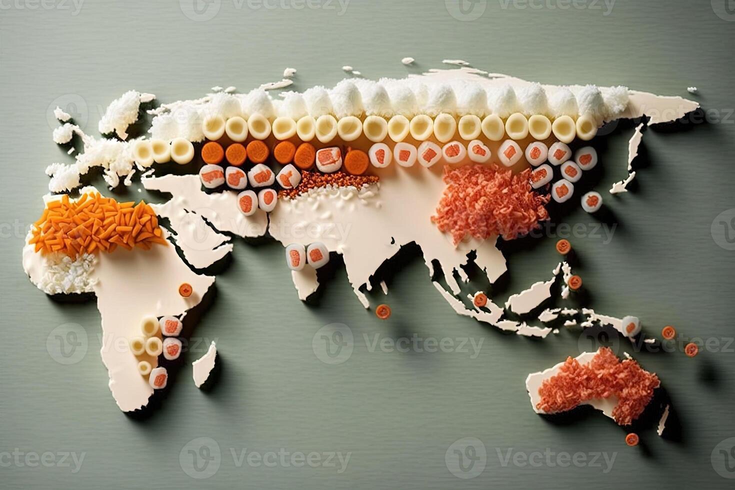 monde carte fabriqué de Sushi illustration génératif ai photo