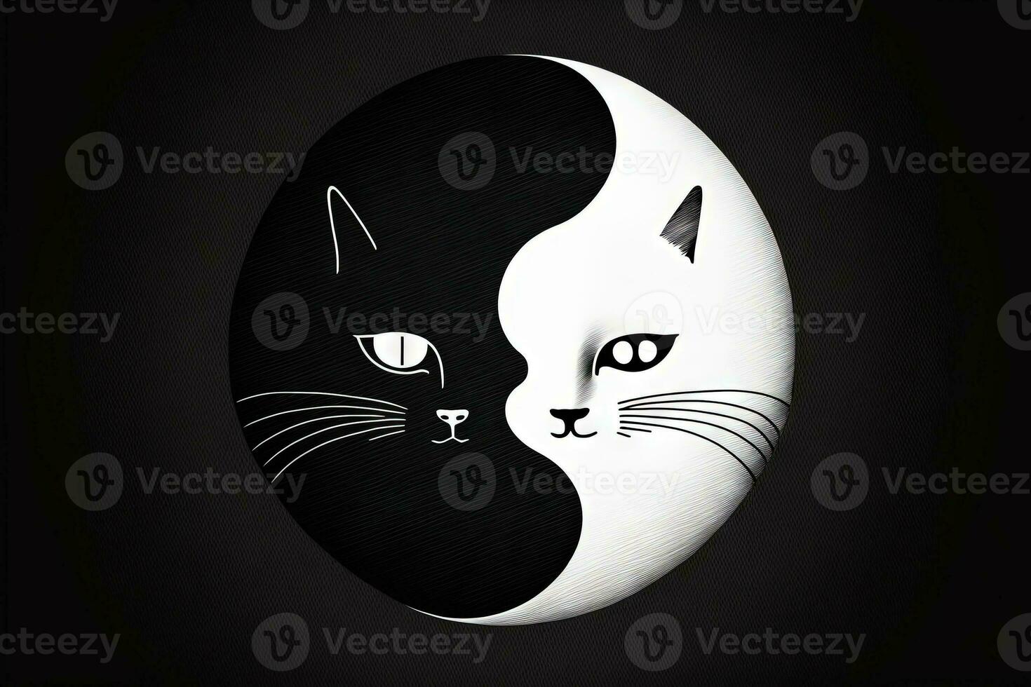 yin Yang chat fabriqué mignonne noir et blanc chats dans yinyang forme. illustration génératif ai photo