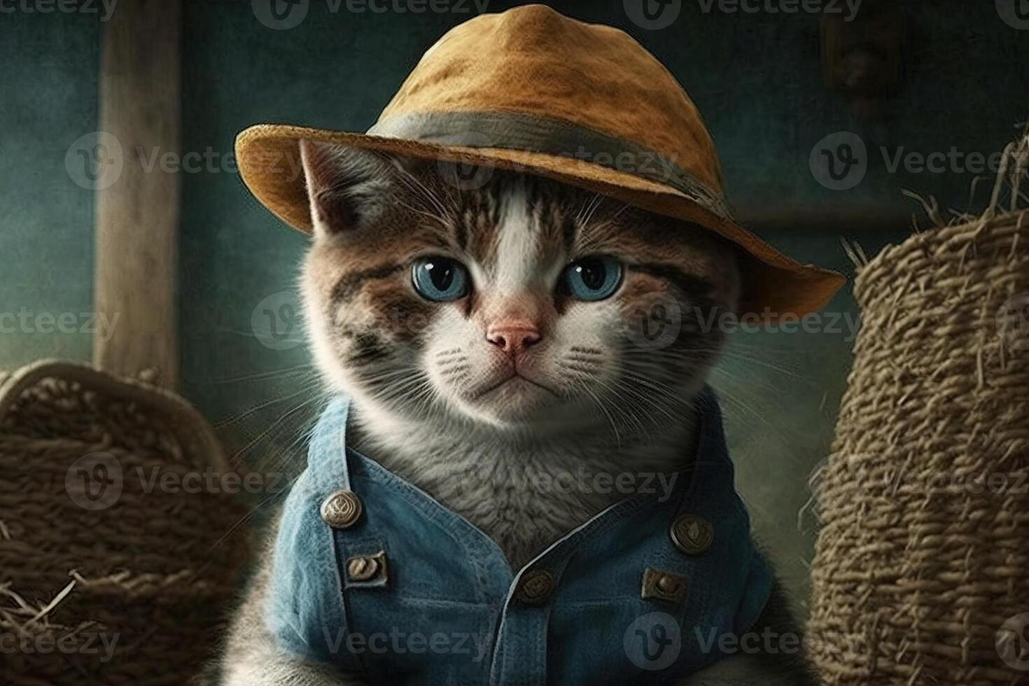 chat comme agriculteur personnage portrait illustration génératif ai photo