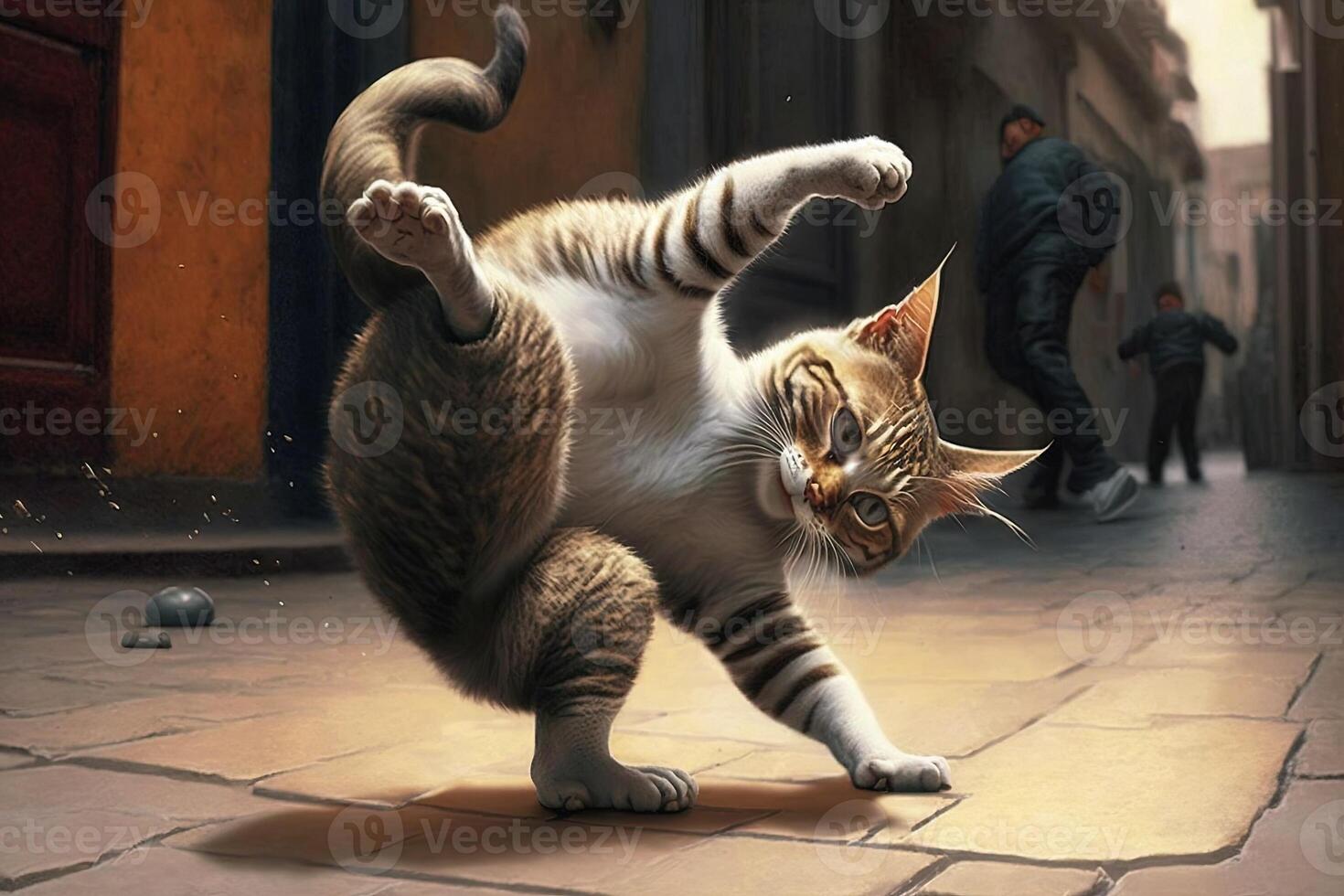 chat danse de frein danse de freinage dans le ville rue illustration génératif ai photo