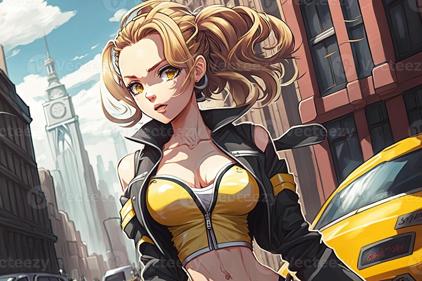 magnifique anime manga fille dans Nouveau york ville illustration génératif ai photo