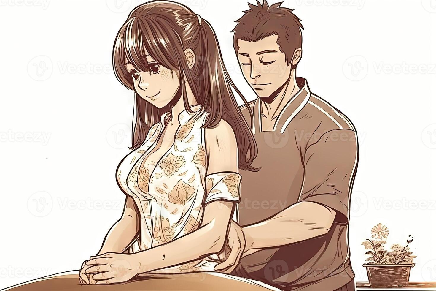 anime mignonne Jeune fille masseuse à massage parloir, manga style illustration génératif ai photo