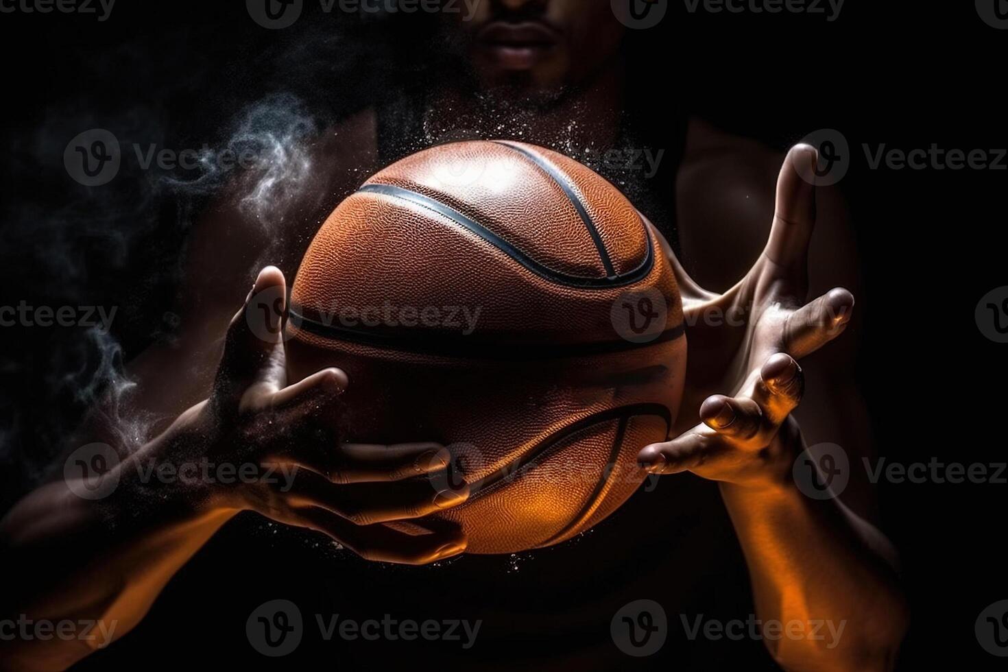 détail de basketball joueur mains en portant Balle dans énergie illustration génératif ai photo