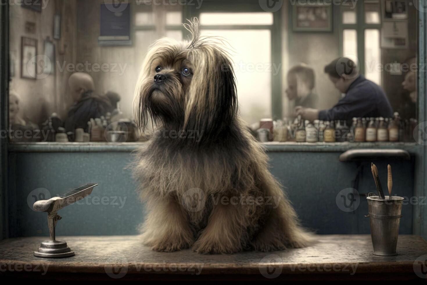 chien à le coiffeur illustration génératif ai photo