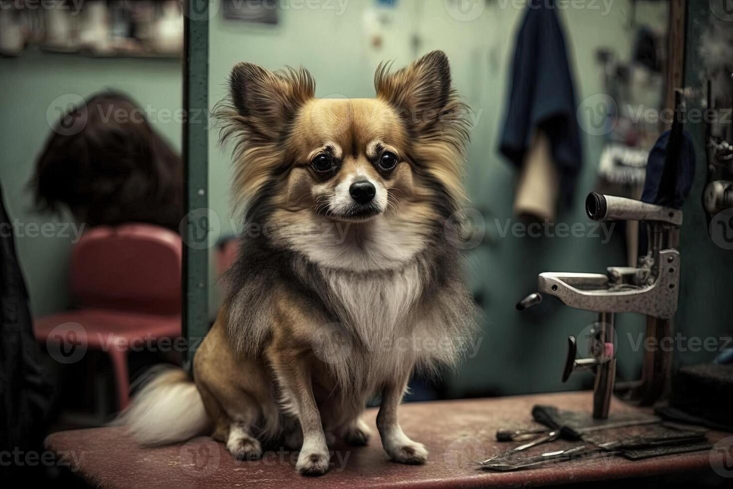 chien à le coiffeur illustration génératif ai photo