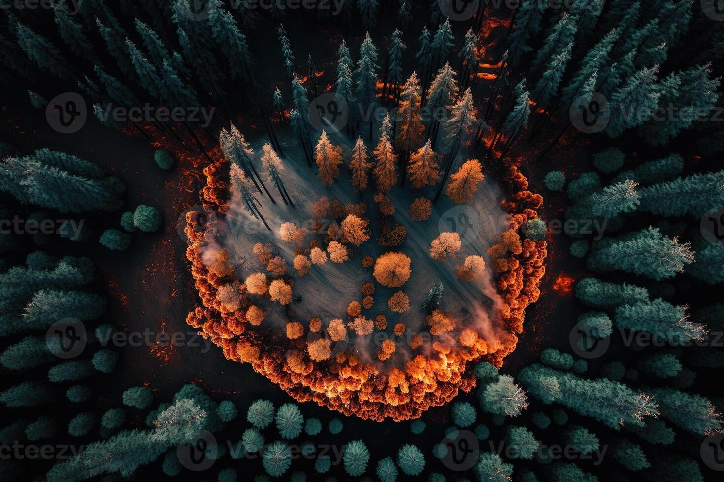 forêt brûlant aérien vue illustration génératif ai photo