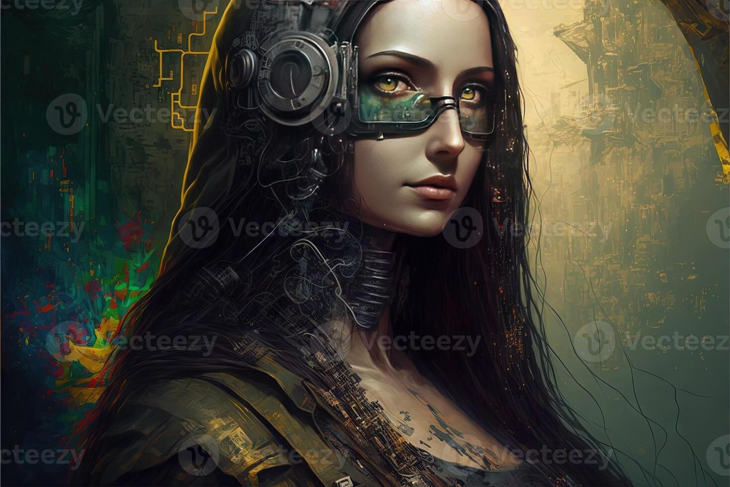 futuriste cyberpunk mona lise portrait illustration génératif ai photo