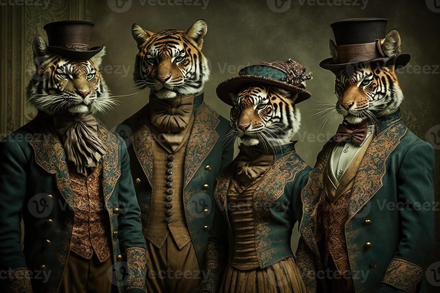 tigre animaux habillé dans victorien ère Vêtements illustration génératif ai photo