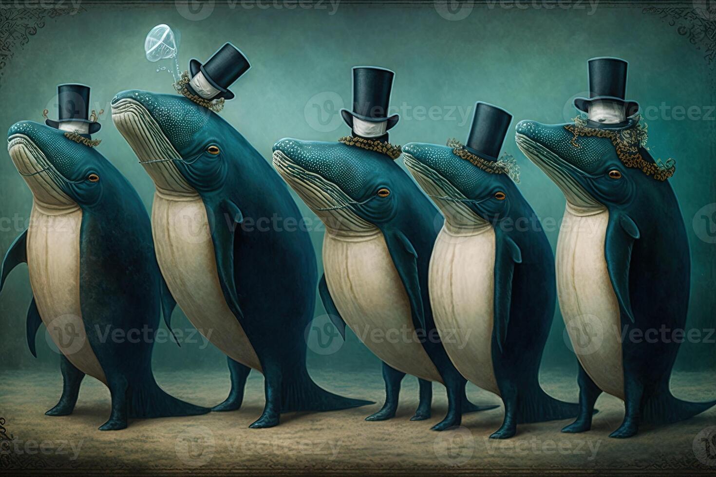 baleines animaux habillé dans victorien ère Vêtements illustration génératif ai photo