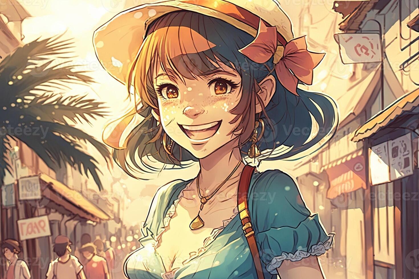 magnifique anime manga fille dans Singapour illustration génératif ai photo