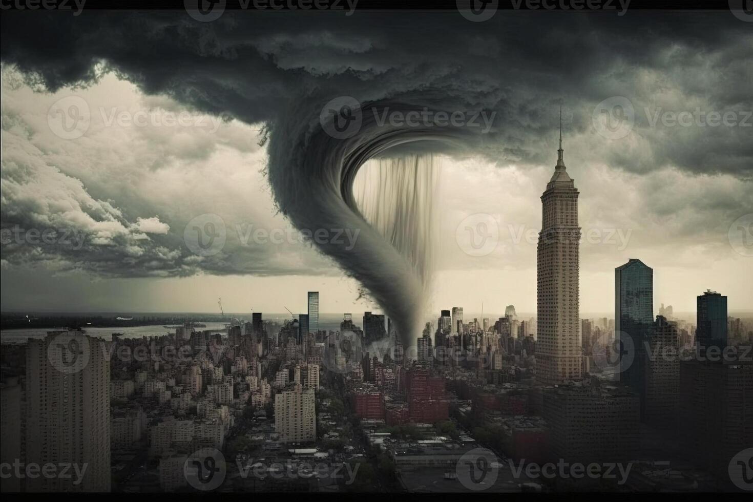 Nouveau york ville Etats-Unis tourbillonnant tornade détruire bâtiments ouragan danger vent trombe tornade orage Naturel catastrophe illustration génératif ai photo