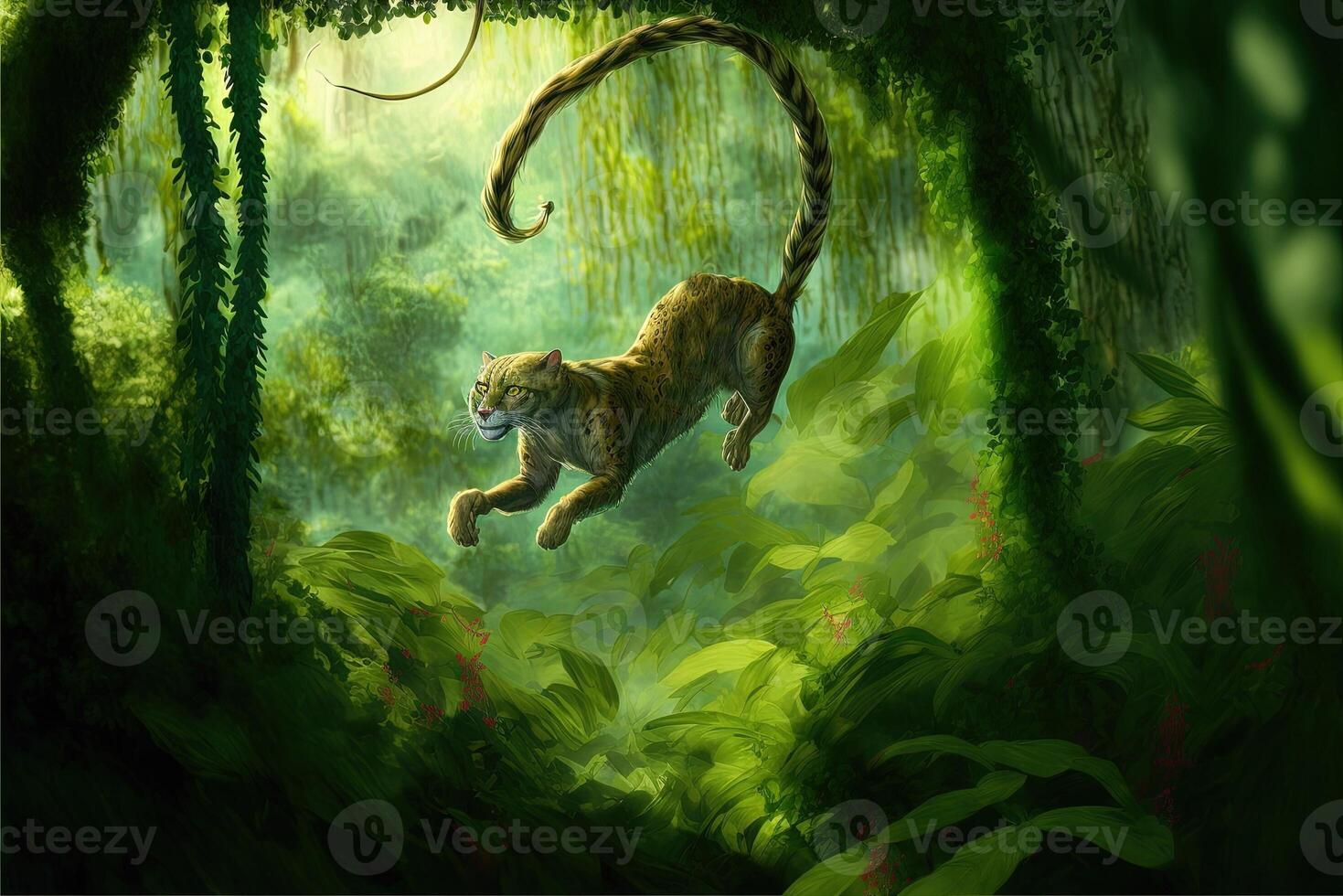 chat tarzan dans le jungle illustration génératif ai photo