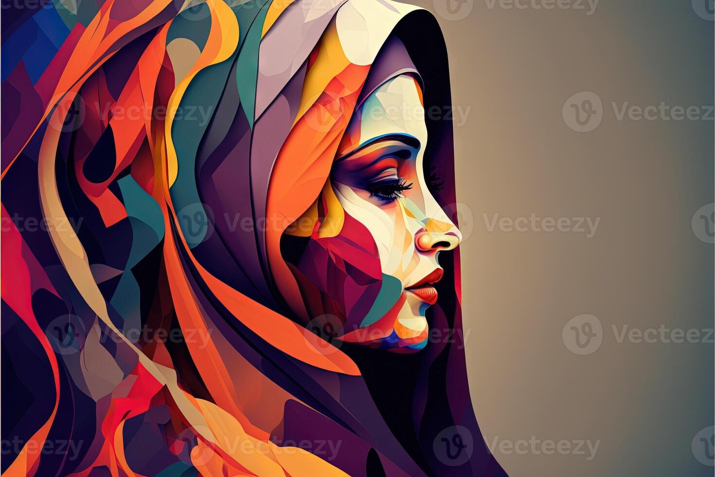 monde hijab journée sur février 1, hijab fille femmes tête couverture abstrait représentation génératif ai photo