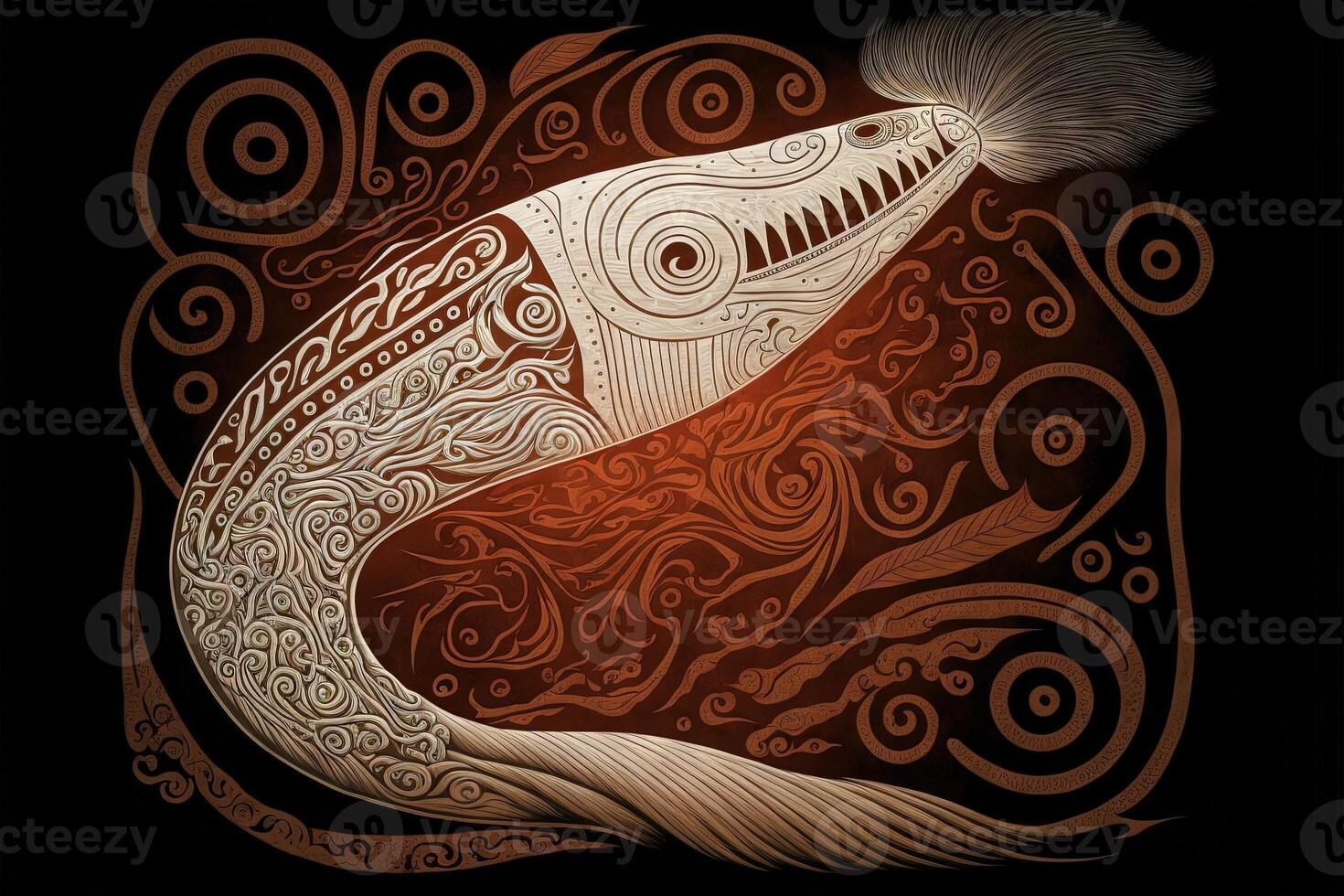 maori tribal géant poisson esquisser polynésien tatouage modèle illustration génératif ai photo