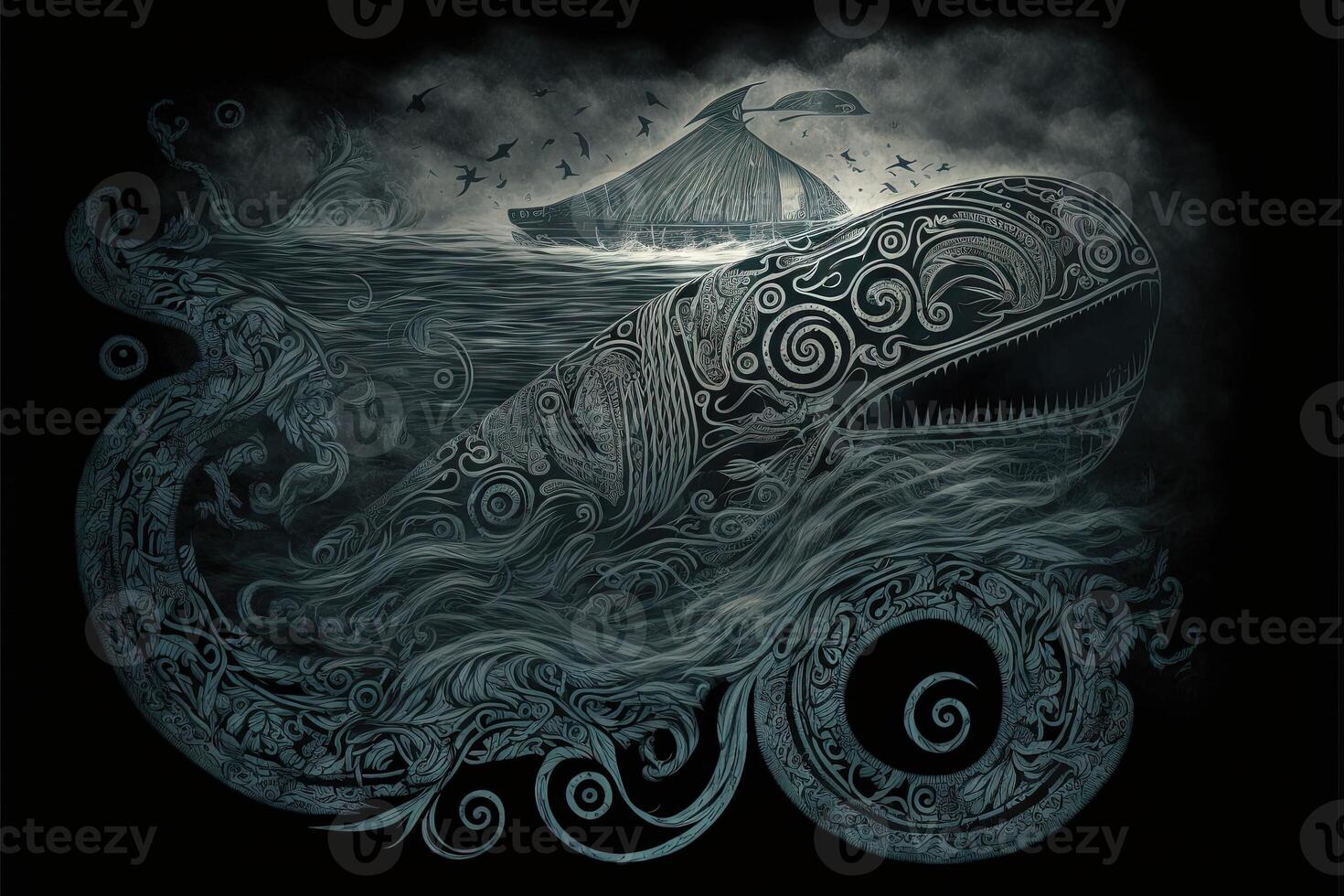 maori tribal baleine esquisser polynésien tatouage modèle illustration génératif ai photo