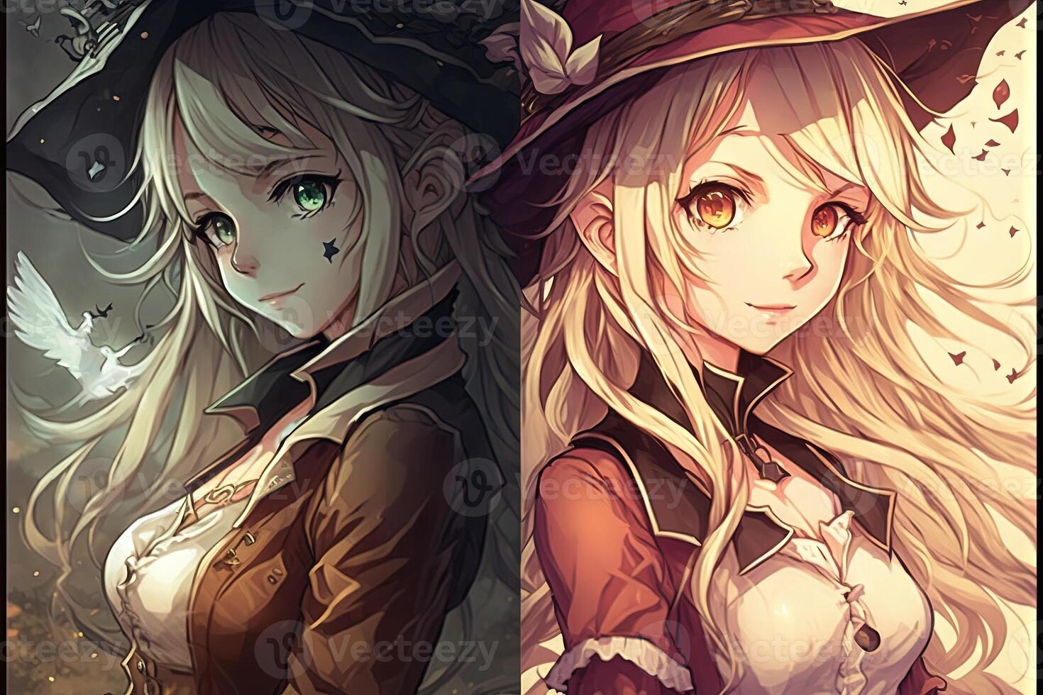 une manga magicien magnifique fille, manga style illustration génératif ai photo