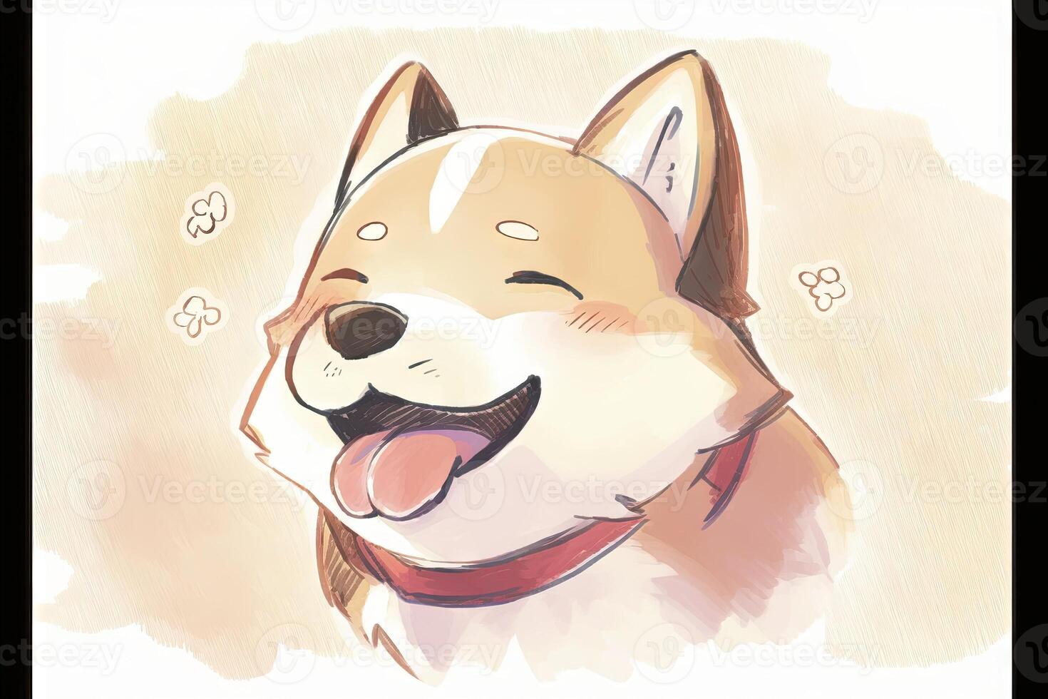 anime souriant chien yeux fermé avec content expression illustration génératif ai photo