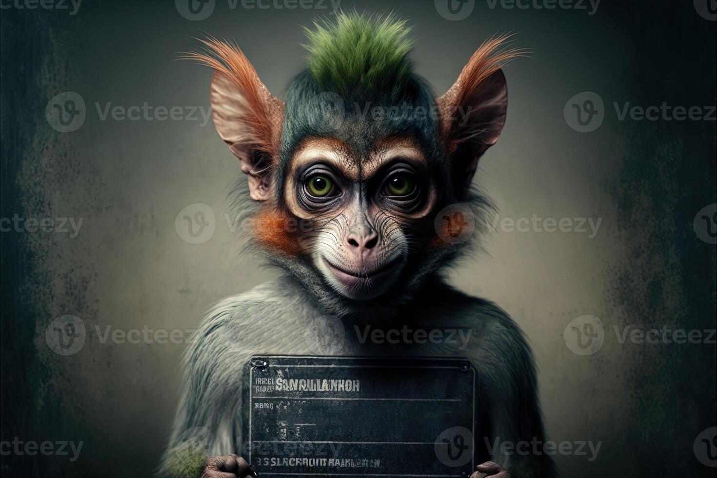 singe singe mal animal police mugshot ligne en haut génératif ai photo