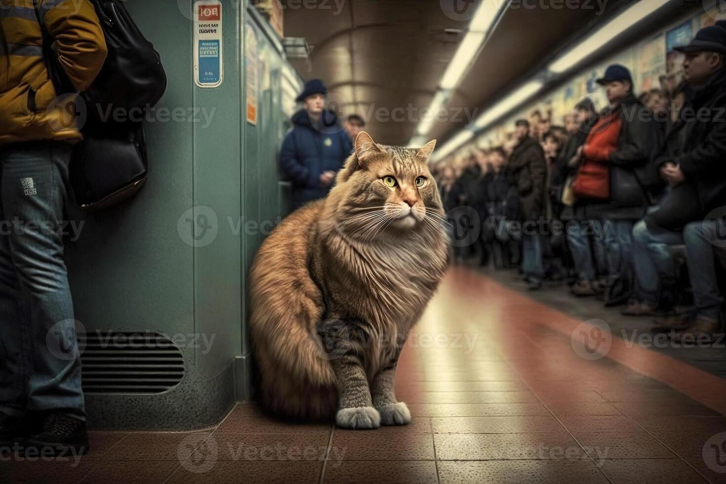 chat animal sur Nouveau york ville métro souterrain métro train illustration génératif ai photo